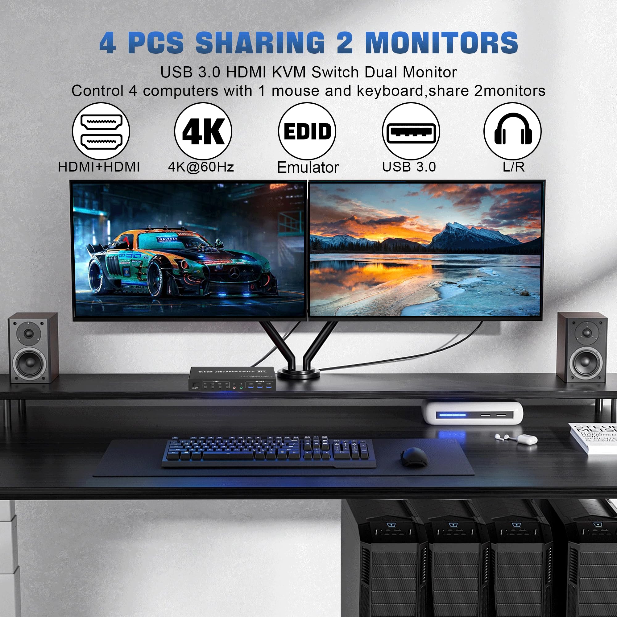 4k usb 3.0 kvm switch hdmi mon - Dual Monitor Stand avaliação e preço