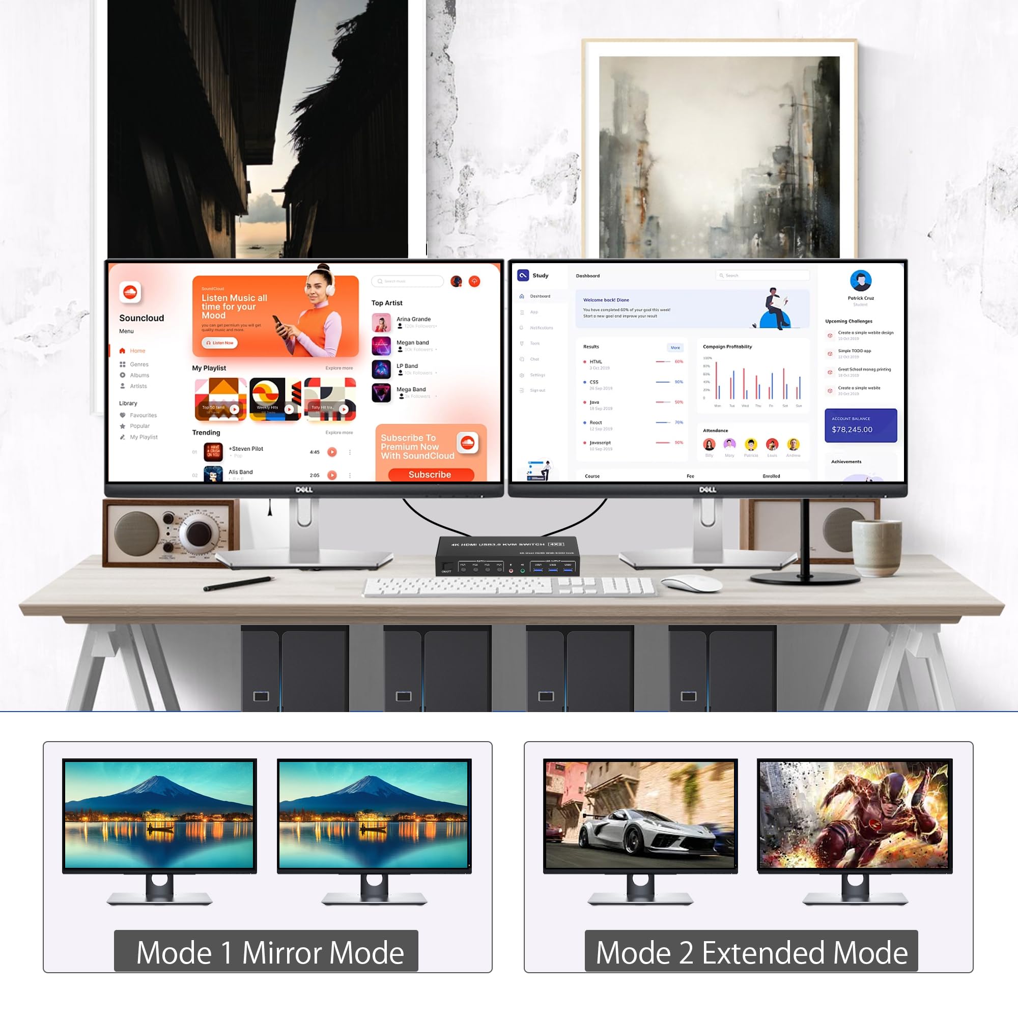 4k usb 3.0 kvm switch hdmi mon - Dual Monitor Stand avaliação e preço